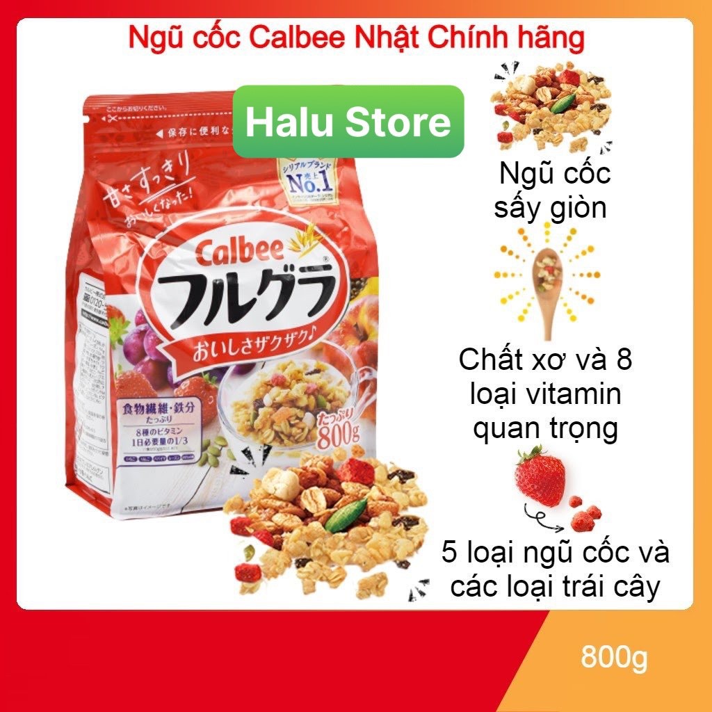 (HSD T10/2022) Ngũ cốc Calbee ăn kiêng giảm cân Nhật Bản mix sữa chua trái cây hoa quả dùng ăn sáng - Gói Calbee đỏ 800g