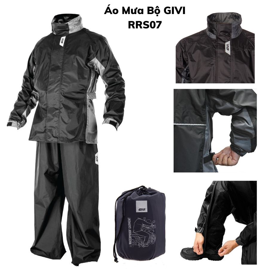 Áo Mưa Bộ GIVI Rrs07 Rider Tech | Rain Suit Black Grey Cao Cấp, Chống Thấm Nước, Dành Đi Phượt Đường Xa | Hibucenter