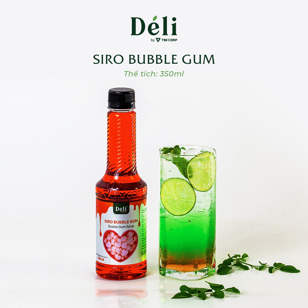 Siro bubble gum Déli 350ml [VỊ NGỌT THANH DỊU] HSD:12 tháng, nguyên liệu pha chế trà trái cây, soda, làm thạch rau câu,.