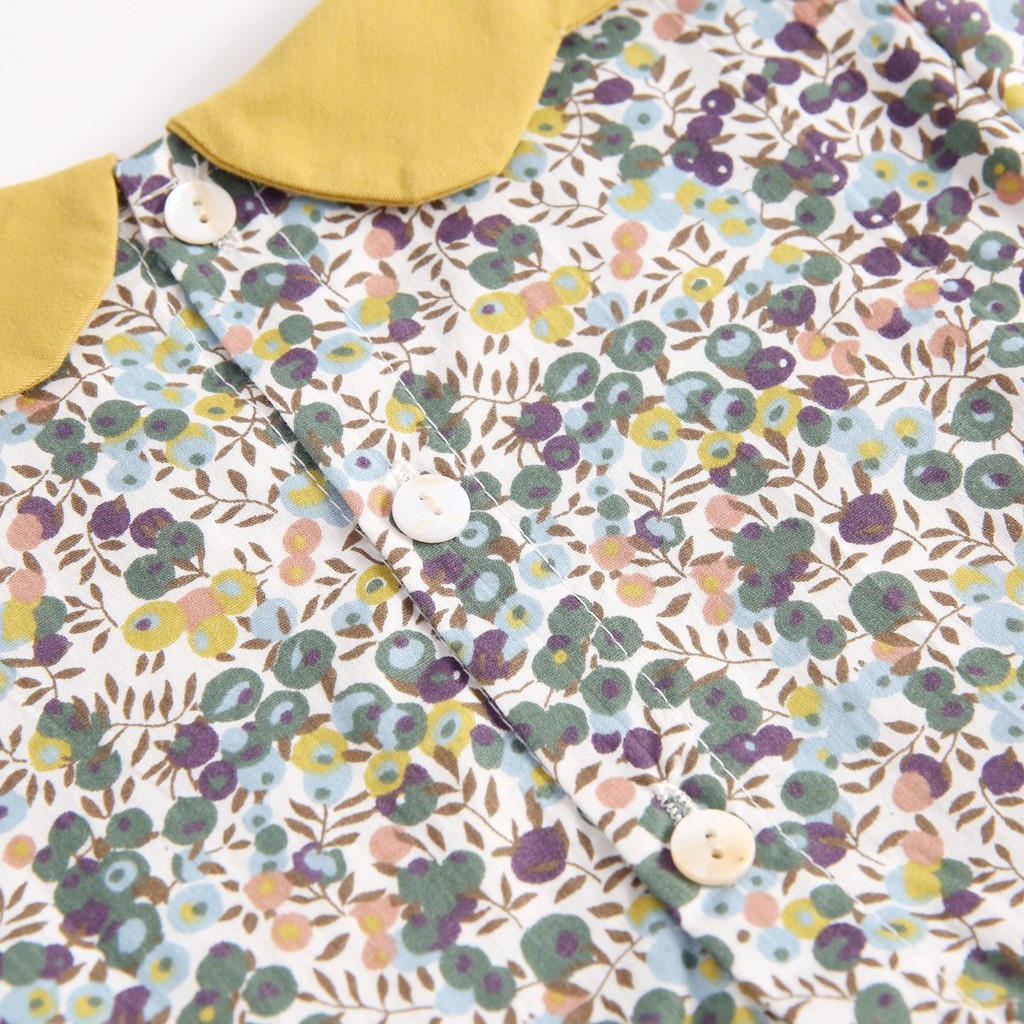 Áo Liền Quần Sanlutoz Họa Tiết Hoa Vàng Làm Bằng Cotton Dành Cho Bé Gái