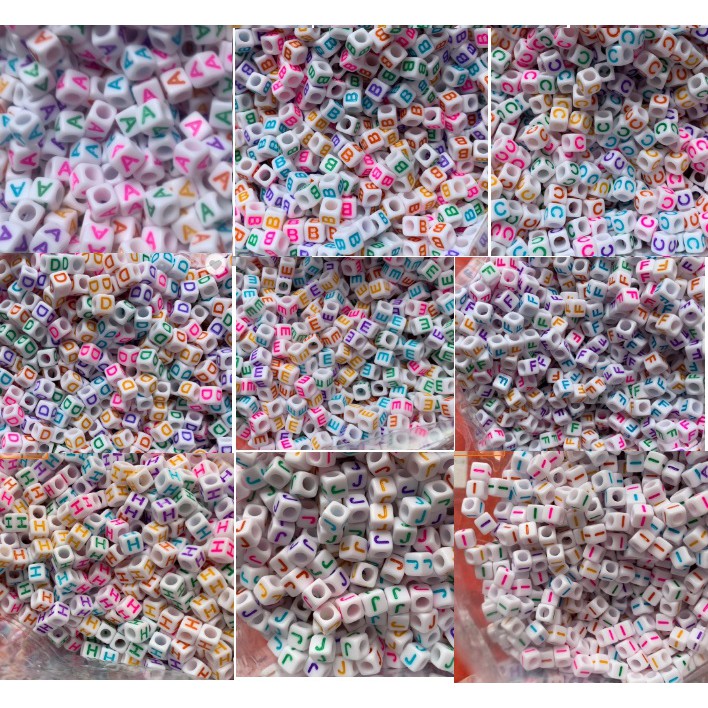 10 hạt chữ cái NỀN TRẮNG CHỮ MÀU đủ các chữ để chon riêng _hạt nhựa vuông đan vòng tay | BigBuy360 - bigbuy360.vn