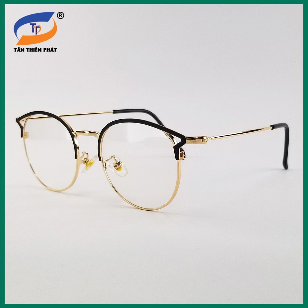 Gọng kính cận nữ mắt tròn tai mèo kim loại màu vàng, bạc, đen 5553. Tròng kính giả cận 0 độ chống ánh sáng xanh, tia UV