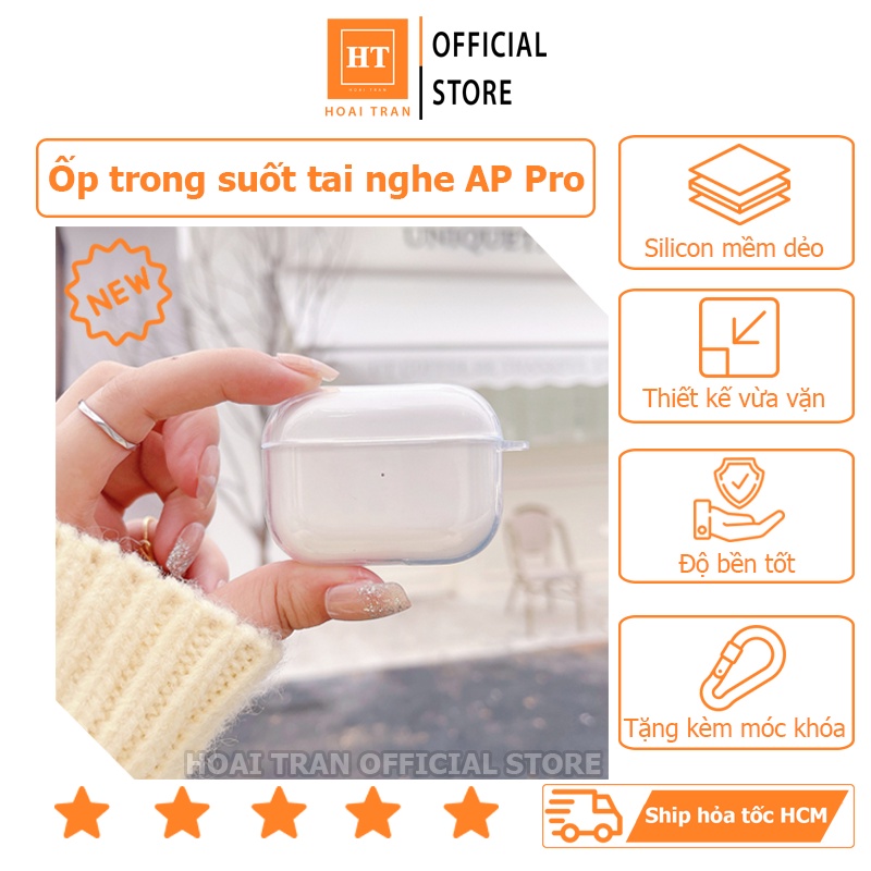 Ốp Silicon Hộp Sạc AP Pro / Pro Gen 2 trong suốt chống sốc tặng kèm móc khoá