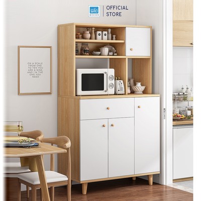 [Giao lắp tại TP.HCM] Tủ Gỗ Để Đồ Nhà Bếp Đơn Giản, Hiện Đại Màu Trắng Phối Vân Gỗ Sồi SIB Decor KG24