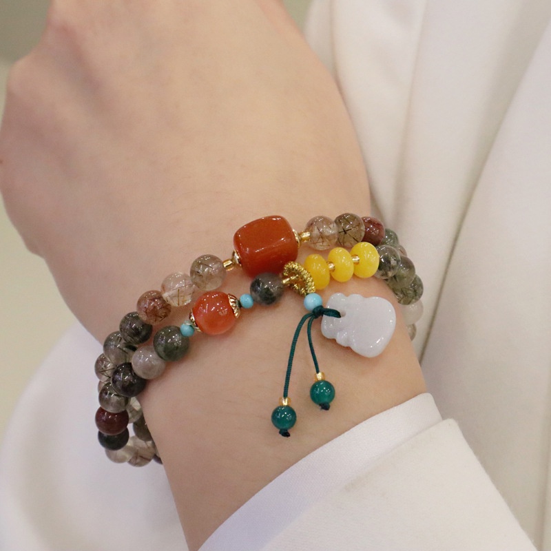 [Hàng Mới] Vòng Đeo Tay Hạt Pha Lê Xanh Lá Nhiều Màu Có Túi Đựng Tiền Xu