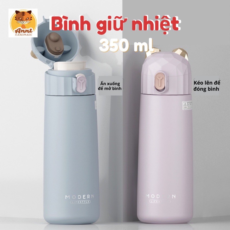 Bình giữ nhiệt dễ thương hình đầu gấu có nút bật - 350ml