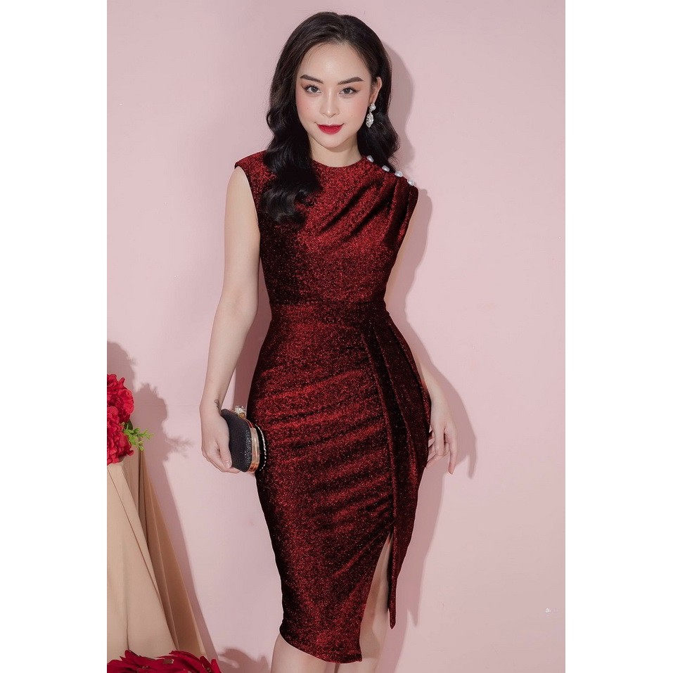 Đầm Váy thiết kế cao cấp thun nhũ ôm sát nách xẻ đùi thắt đai (sản phẩm có nhiều size)