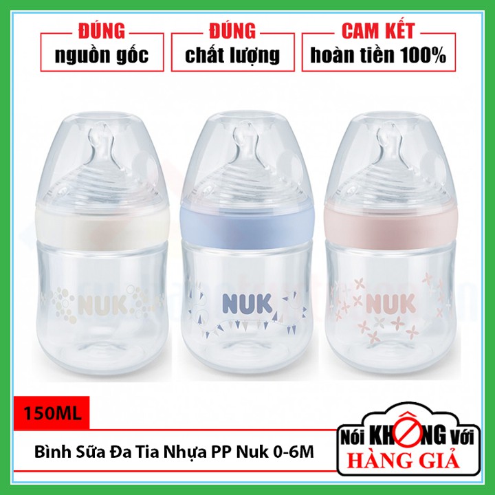 Bình Sữa Cổ Hẹp Nhựa PP Đa Tia Silicone Dẹt Chỉnh Nha NUK Nature Sense 150Ml Cho Trẻ 0-6 Tháng Tuổi