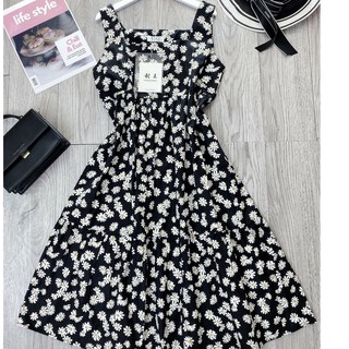 váy 2 dây bản to hoa cúc vintage tiểu thư