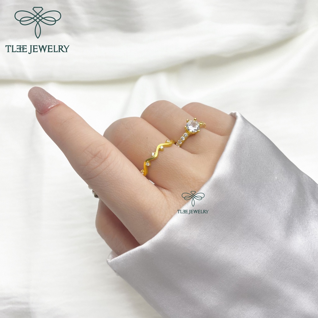 Nhẫn bạc nữ TLEE đính đá sáu chấu viền bằng sang trọng A0124