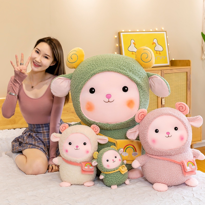 Cừu Nhồi Bông Đeo Túi Cao Cấp - Gấu Bông Cừu Lông Xù