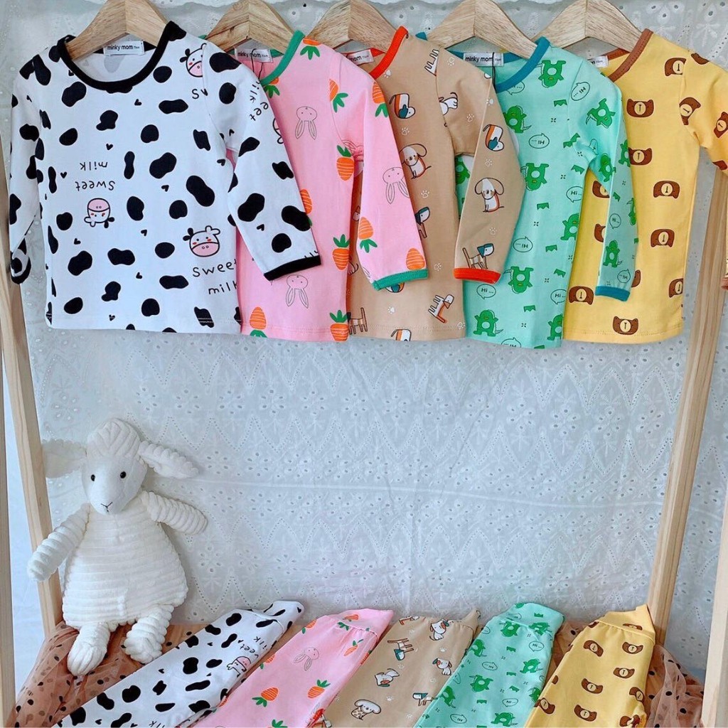 Bộ Thu Đông Dài Tay Cho Bé  Bộ Cotton Dài Tay Minky Mom Cho Bé Trai Bé Gái Với Họa Tiết Siêu Dễ Thương