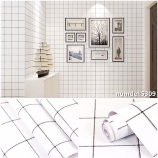 10m giấy dán tường kẻ ô vuông viền đen nền trắng keo sẵn khổ rộng 45cm