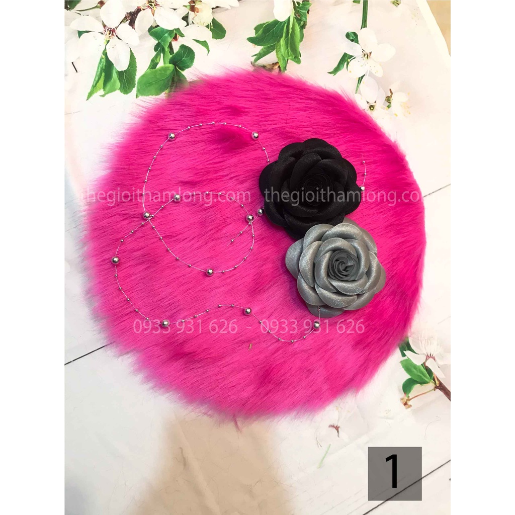 Combo Thảm Lông Tròn Chụp Ảnh Nail Phụ Kiện + Dây Chuỗi Hạt Thưa + 2 Hoa Hồng Cầm Tay + Phông Nền Vân Gỗ 3D