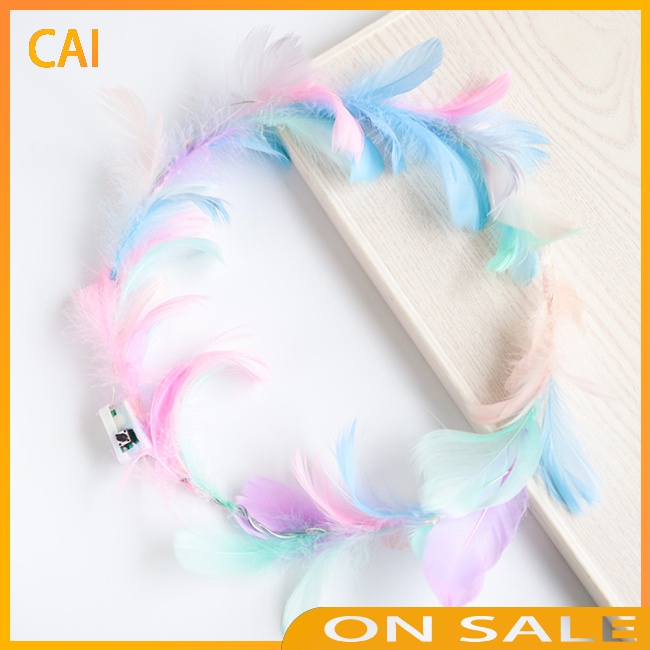 Vòng Hoa Gắn Lông Vũ Có Đèn Led Phát Sáng Độc Đáo