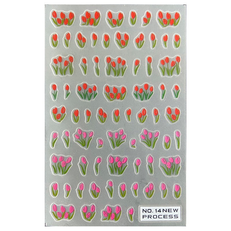 Miếng Dán Trang Trí Móng Tay Họa Tiết Hoa Tulip / Hoa Cúc 5d Xinh Xắn