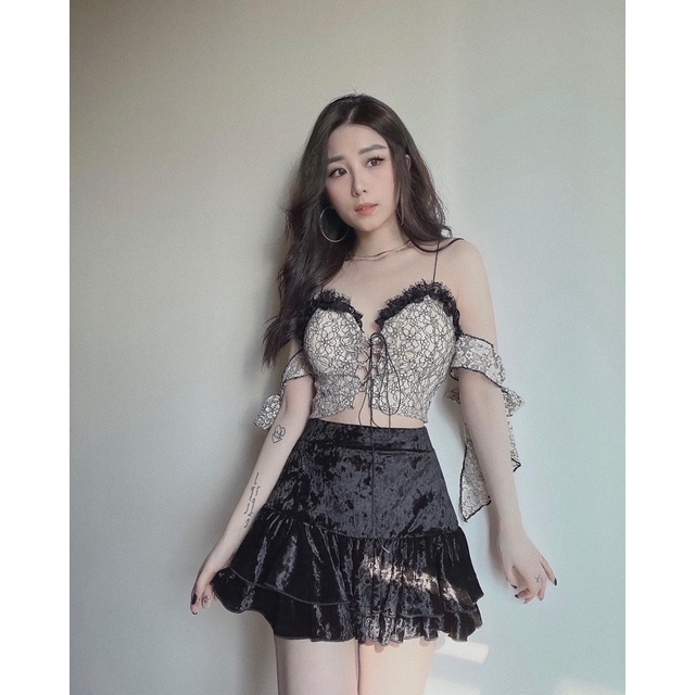 Áo 2s kiểu viền ren lông mi tay cột nơ Hazel Top - Tipblu