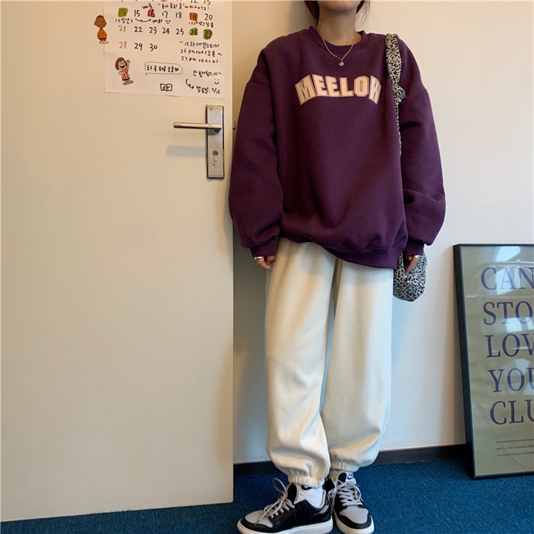 Áo sweater tay dài in chữ tiếng anh phong cách hàn quốc xinh xắn cho nữ
