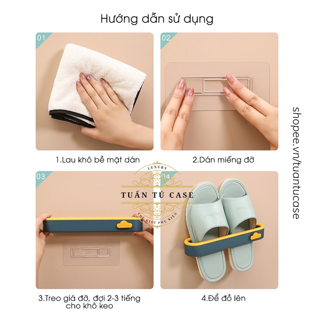 Set 4 Kệ để dép nhà tắm kiêm giá để vung nồi - móc treo khăn mặt dán tường chất liệu nhưa PP nhiều màu đẹp