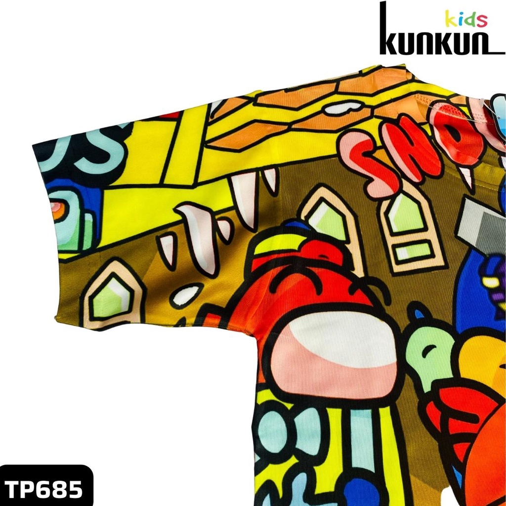 Quần áo bé trai KUNKUN TP685 tay ngắn in 3d hoạt hình Among us - Đồ bộ trẻ em size đại 10kg - 60kg chất thun lạnh