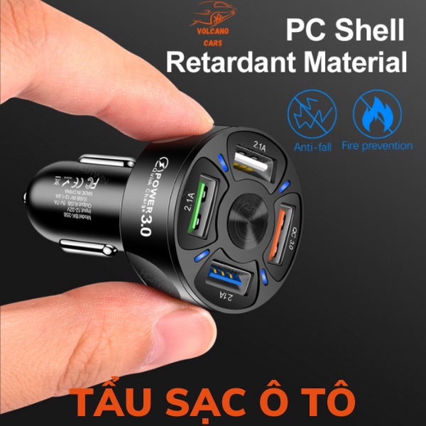 Tẩu sạc ô tô, cốc sạc xe hơi 4 cổng USB sạc nhanh loại 12V có đèn led tiện dụng đa năng trên xe ô tô