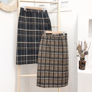 Chân váy caro dạ dài