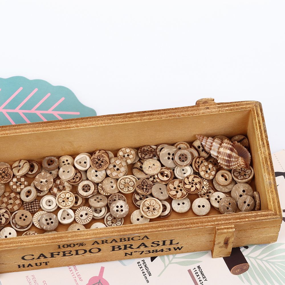 Set 50 Cúc Áo Gỗ 2 Lỗ Họa Tiết Hoa Trang Trí Đa Năng