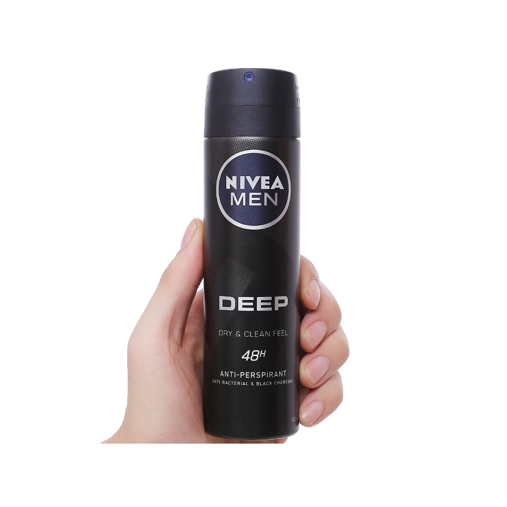 Bộ đôi Xịt ngăn mùi và sữa rửa mặt làm sạch sâu từ than hoạt tính NIVEA MEN Deep - Đức Chính Hãng