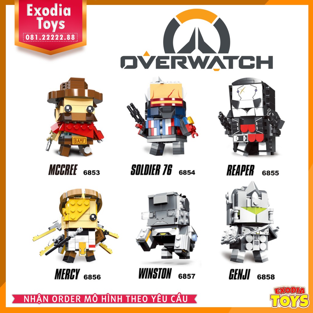 Xếp hình BrickHeadz Overwatch - McCree, Soldier 76, Reaper, Mercy, Winston, Genji | Đồ Chơi Lắp Ghép Sáng Tạo  DECOOL