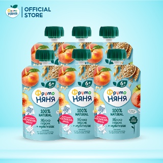 Combo 6 Gói Trái cây nghiền vị táo, đào và ngũ cốc Fruto Nyanya 90g/gói