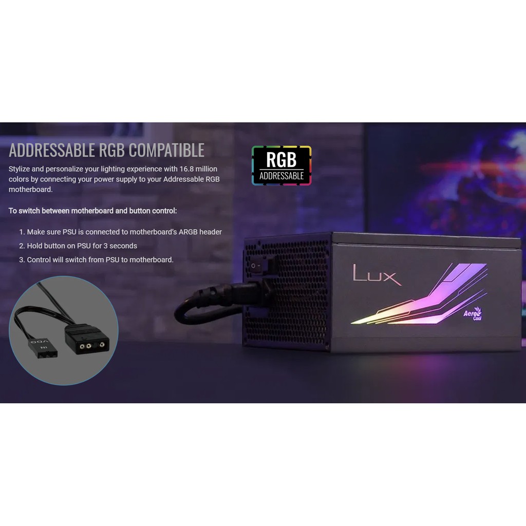 [Mã ELMS4 giảm 7% đơn 500K] Nguồn AEROCOOL LUX RGB 650W RGB 80 Plus Bronze