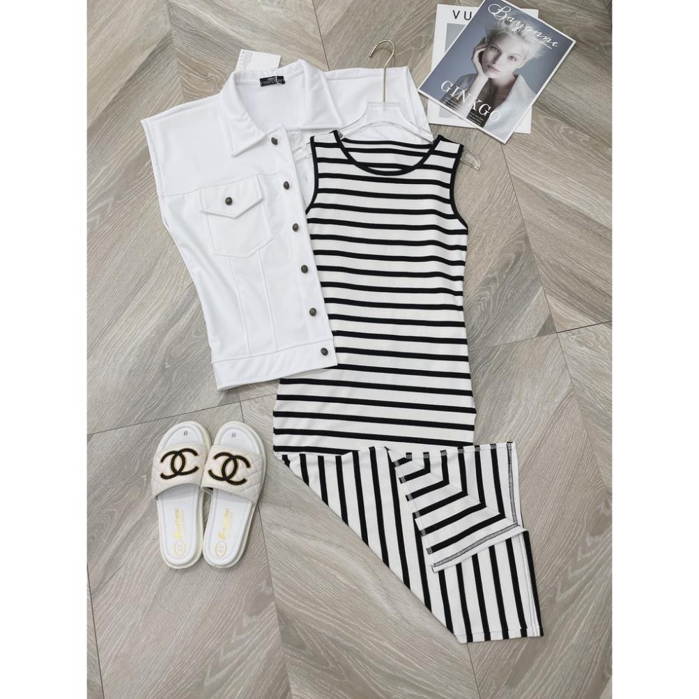 [ 𝐅𝐑𝐄𝐄 𝐒𝐇𝐈𝐏 ] SÉT NỈ XỐP VÁY KẺ NGANG BODY