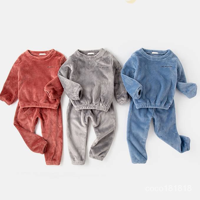 Bộ Đồ Ngủ Lông Cừu San Hô Hai Mảnh Giữ Ấm Mùa Thu Đông Cho Bé 3-4 Tuổi