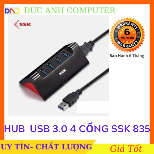 Hub Chia Cổng USB 3.0 Từ 1 ra 4 SSK SHU835 - Hỗ Trợ Chức Năng Như Hub Sạc (Đen)