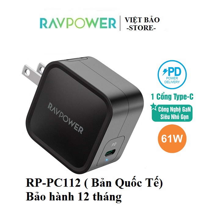 Củ Sạc 61W RAVPower RP-PC112 Công Nghệ GaN