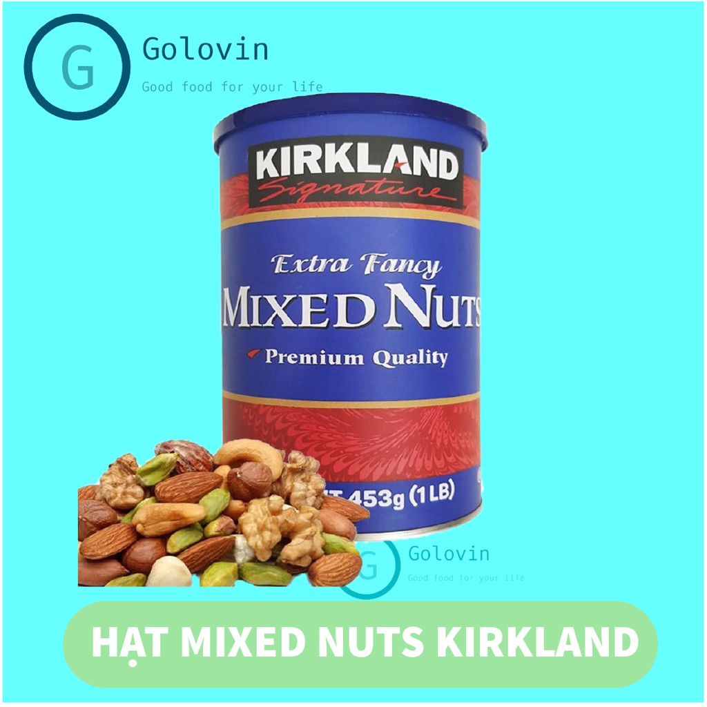 Hạt dinh dưỡng hỗn hợp mixed nuts Kirkland hộp 453g sang trọng phù hợp tặng quà, giỏ quà golovinshop