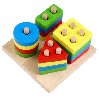 [BỘ THẢ KHỐI HÌNH HỌC ĐẾ CHỮ NHẬT] 4 Cột Màu Pastel Bắt Mắt