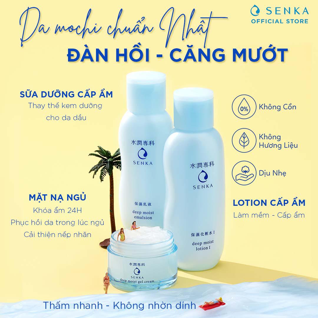 Combo Nước cân bằng, Sữa dưỡng cấp ẩm &amp; Mặt nạ ngủ dưỡng ẩm chuyên sâu Senka Deep Moist (200ml + 150ml + 50g)