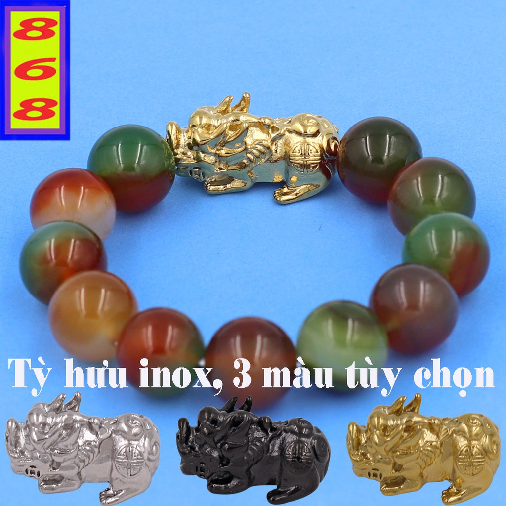 Chuỗi tay Xanh Nâu 16 ly charm Tỳ Hưu inox VTAXCTHV16 - Hợp mệnh Mộc, mệnh Hỏa - Chuỗi size lớn