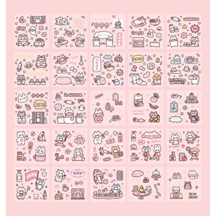 Sticker cute/Set 10 tấm hình dán ngẫu nhiên HOSPITAL VIRUS dễ thương trang trí sổ planner bullet journal Tẻn Tẻn