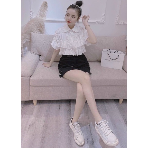 Áo sơ mi bèo tầng cổ đức đính ngọc cộc tay_062