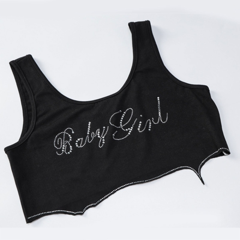 Brroa Áo Croptop Sát Nách Ôm Dáng Viền Lượn Sóng Viền Gợn Sóng Đính Đá Cho Nữ Tan