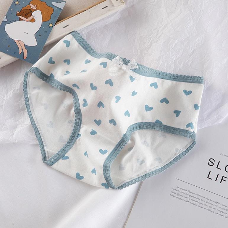 Sét 5 Quần Lót Nữ Đủ Họa Tiết  tim tông xanh viền bèo- Quần Lót Nữ thoáng mát tôn dáng mã 8018 - LADY