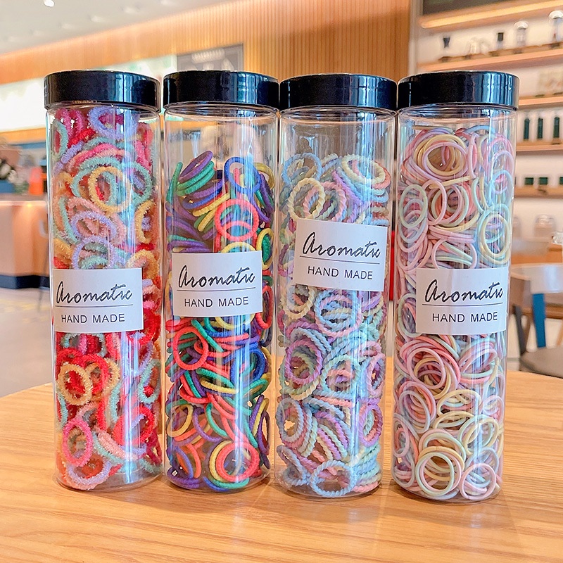 Hộp 300 chun nịt buộc tóc cho bé gái, thun cột tóc màu sắc cầu vồng dễ thương phong cách cute Hàn Quốc