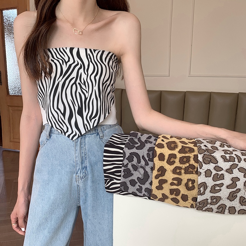 Sweet hot girl zebra pattern all-match slimming tube top stitching knitted vest