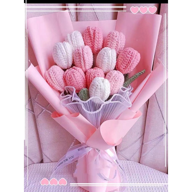 Bó Hoa Len Đan Thủ Công Làm Quà Tặng Tốt Nghiệp / Ngày Lễ Tình Nhân Cho Bạn Gái