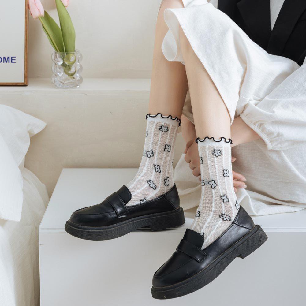 AROMA Vớ Lụa Xuyên Thấu Họa Tiết Kẻ Sọc / Bông Hoa Thời Trang Dành Cho Nữ