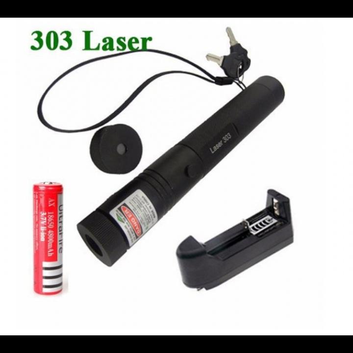 Đèn laser 303 ánh sáng xanh cực cao / Con trỏ laser di động / Gói đèn laser / Bộ sạc pin Li-ion / Chìa khóa an toàn
