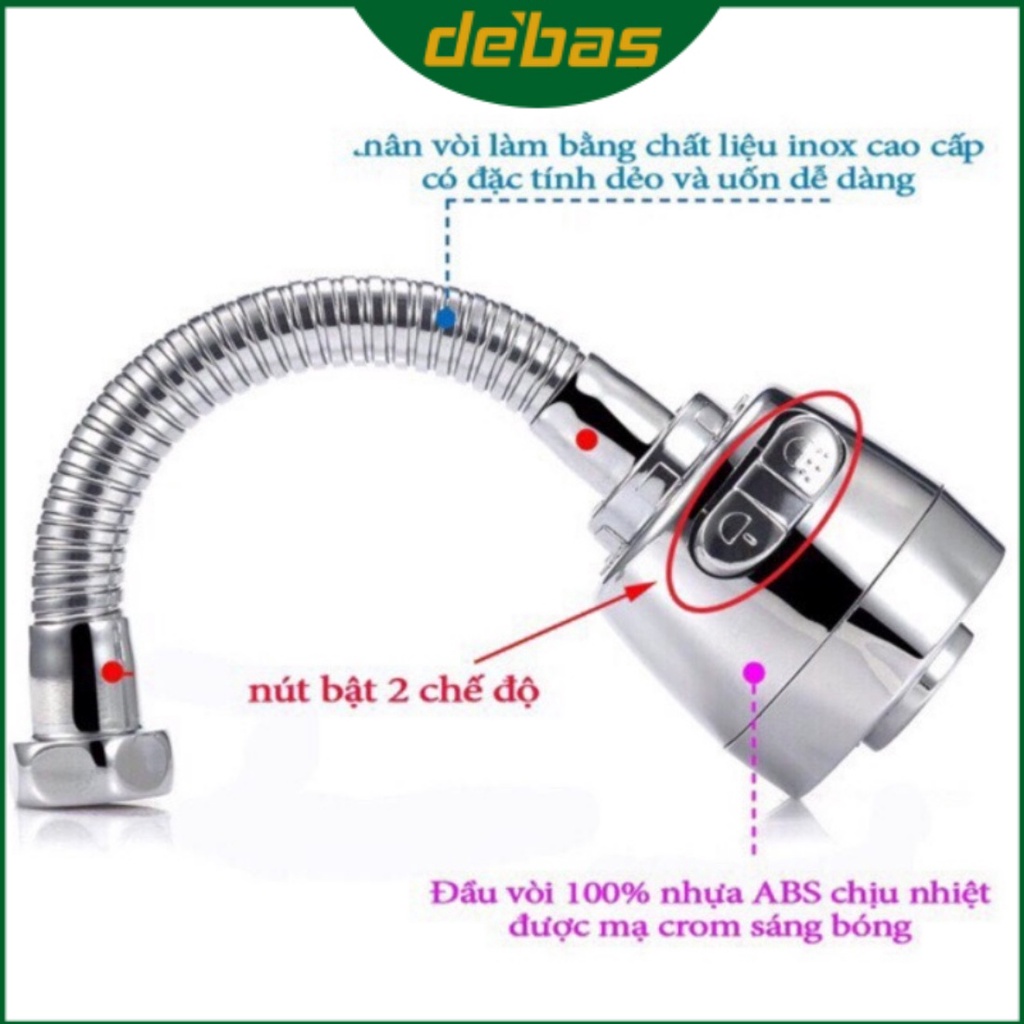 Đầu nối vòi rửa bát dây lò xo inox 304 cố định được xoay 360 độ tăng áp 2 chế độ nước đầu vòi rửa bát Debas