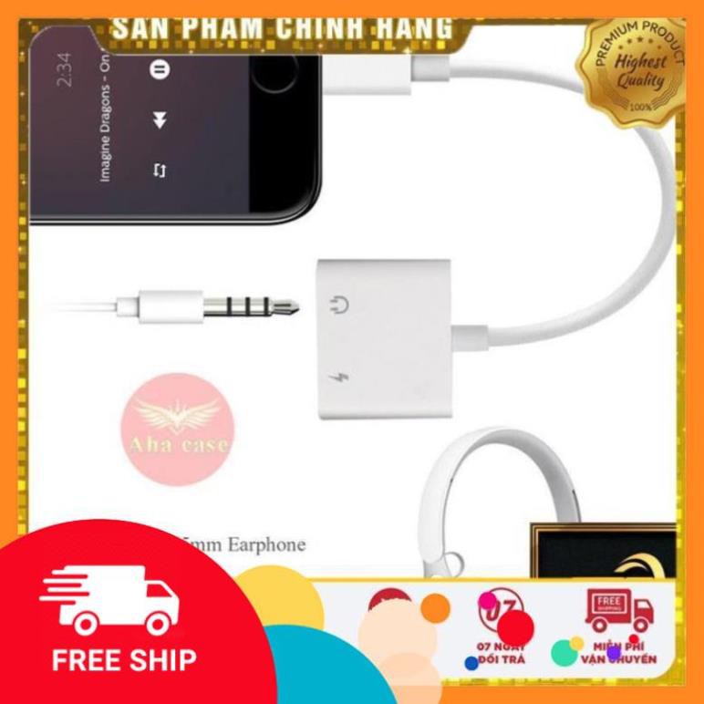 [Bán chạy] Cáp chuyển đổi tai nghe Iphone chân Lightning to 3.5 mm, Jack chuyển đổi 2 cổng tai nghe , cắm sạc IP, 2in1